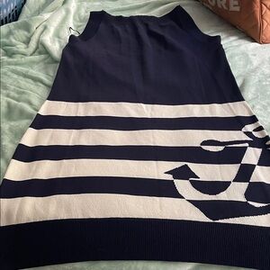 Anthropologie Navy and White Striped Dress with Anchor Design